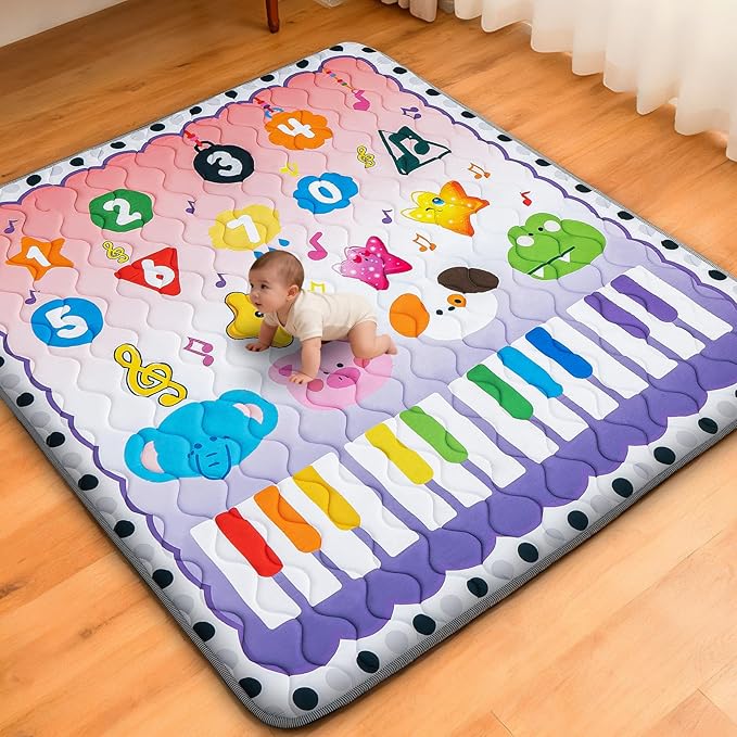 Baby Play Mat for Floor, 71'' x 59'' Thicken Foam Soft Padded Playmat for Baby, Playpen Mat for Toddlers Infant Kids, Machine Washable, Non-slip Bottom Safe for Crawling (Piano)