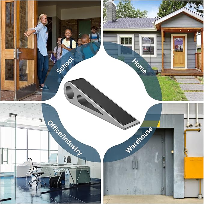 4 Pcs Heavy Duty Door Stopper for Bottom of Door, Aluminum & Rubber Door Stop Wedge- Keep Doors Open in Home, Apartment, Office, Hotel, 4.92L*1.02W*1.22H Inch, Silver