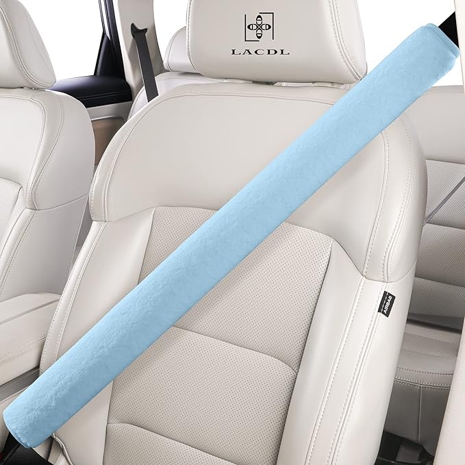 LACDL Extra Long Seatbelt Cover Super Soft Furry for Adults Kids Women & Men, Thick Plush Full Car Seat Belt Strap Cushion, Fluffy Shoulder Pad Protector, Auto Interior Accessories, 1pc, Blue, 29.5in
