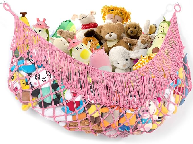 Stuffed Animal Hammock - Extra Large 63'' Long, Stuffed Animal Storage, stuffed animal Holder net, Hammock Large, Storage Hanging Organizer - Pink