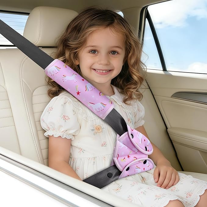 COOLBEBE Kids Seat Straps Cover Pad, Child Shoulder & Belly Comfort Cushion Set, Universal Seat Strap Cover for Booster, Strollers, High Chairs, Pink