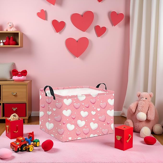 TIBAOLOVER Rectangular Heart Basket Kids Baby Girls Basket Cute Toy Storage Bin Organizer Shelf Book Love Room Decor(Pink Light Heart)