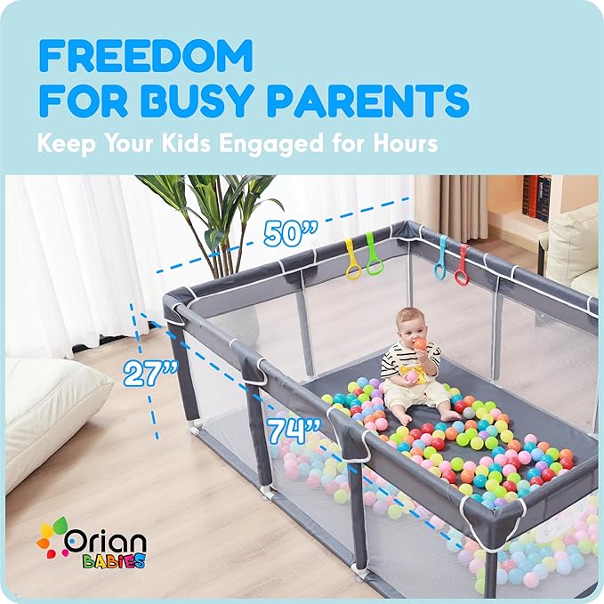 Orian Playpen 50x74 Large Play Yard for Babies and Toddlers, Indoor Outdoor Playpen, Sturdy Baby Play Pen with Mesh Sides, Safe Baby Fence Play Area, Assembly Required/Not Portable, with Storage Bag