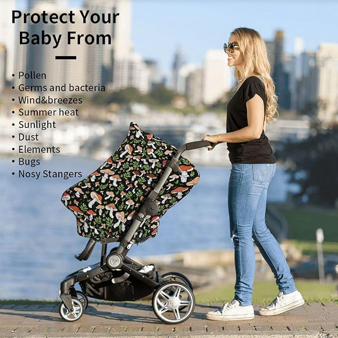 Mushroom Car Seat Canopy, Baby Breastfeeding Cover, Multi Use Baby Stroller and Carseat Cover, Boys and Girls Shower Gifts