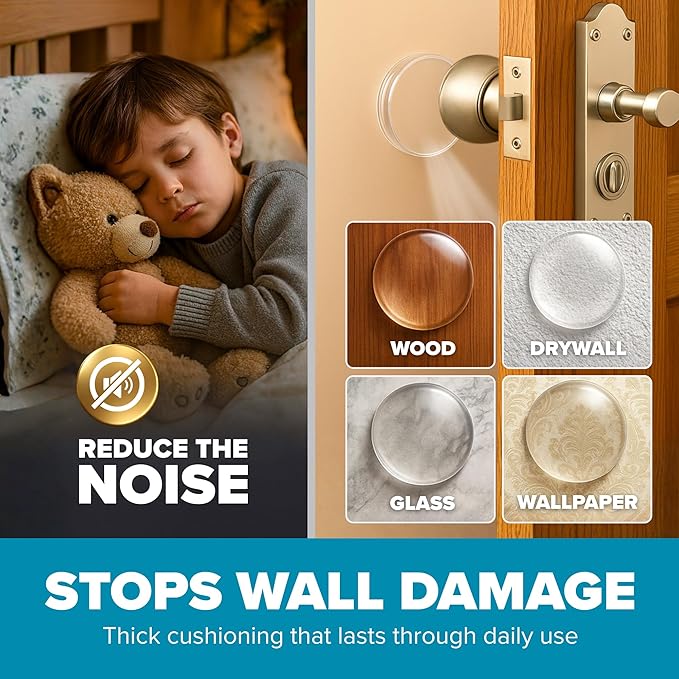 Strongest Home Wall & Door Handle Stopper 3.15" Set 5 Pieces of White Rubber Door Knob Round Wall Shield Cushion, Quiet Wall Protector for Door Handle, Guard Door Bumper Wall - Self Adhesive