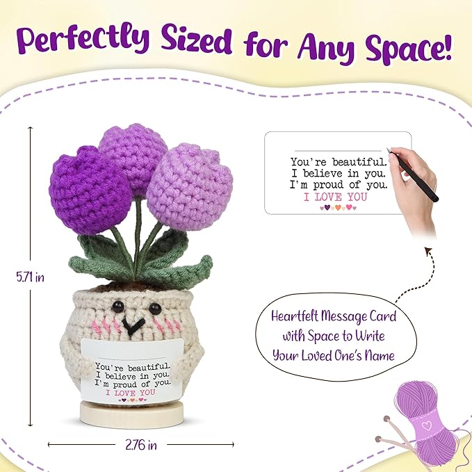 OASSIE Birthday Gifts for Daughter - Handmade Emotional Support Crochet Tulip with Card - Inspirational Appreciation Mothers Day Graduation Gifts for Women Daughter Granddaughter