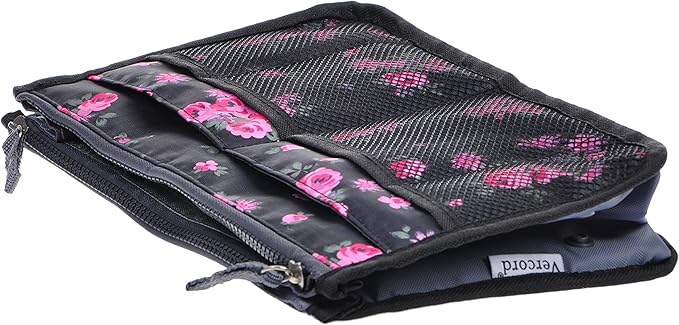 Vercord Purse Organizer Insert for Handbags Bag Organizers Inside Tote Pocketbook Women Nurse Nylon 13 Pockets Black Red Flower Large