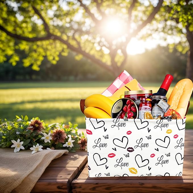ASKETAM Valentine's Day Basket Gift for Empty Cute Heart Large Storage Bin for Kid and Baby Room Décor (Lips Love)