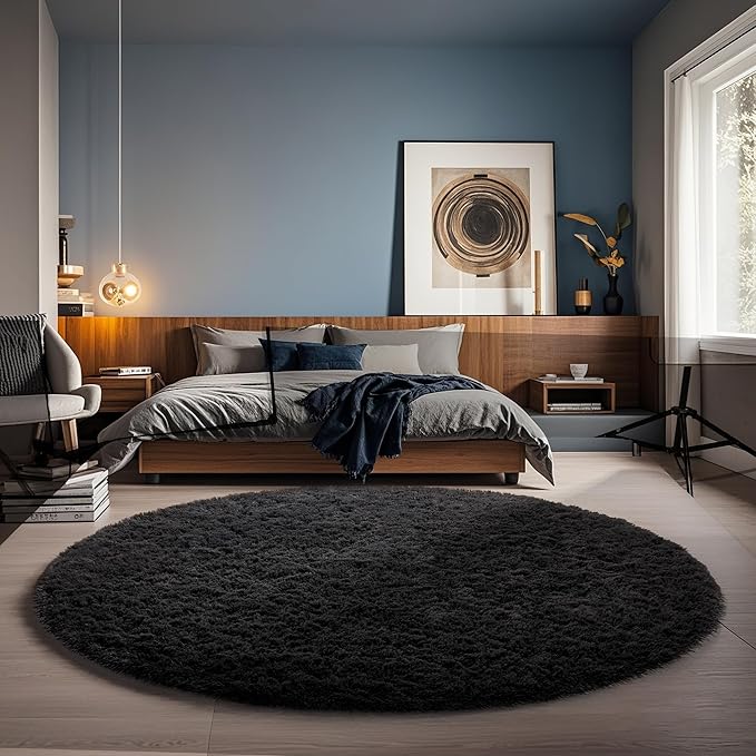 Ophanie Area Rugs for Bedroom Living Room,Color 3- Black,Size 5',Shape Round