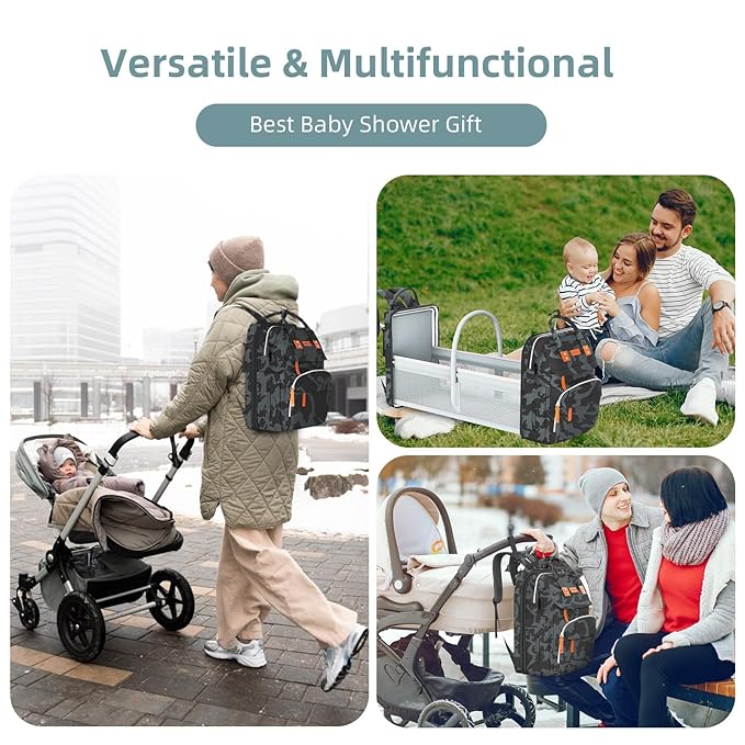 ISMGN Diaper Bag Backpack with Changing Station, Large Diaper Bag, Multifunctional Diaper Bag, Baby Bag, Camo
