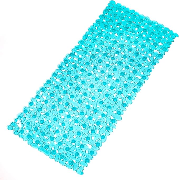 Bath Tub and Shower Mats, Non-Slip Pebble 35 x 16 Inches Machine Washable Bathtub Mat with Drain Holes, Suction Cups for Bathroom (Clear Teal)
