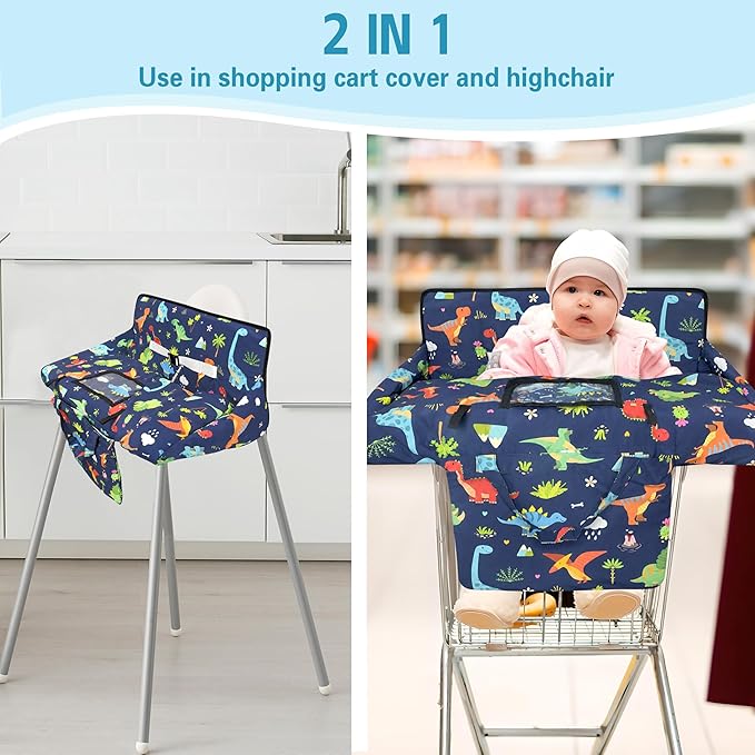 Shopping Cart Cover for Baby,2-in-1 High Chair Cover Soft,Portable, and Machine Washable,Comfortable Cotton Seat Pad with Safety Harness and Portable Cloth Bag,Fits All Supermarkets and Restaurants