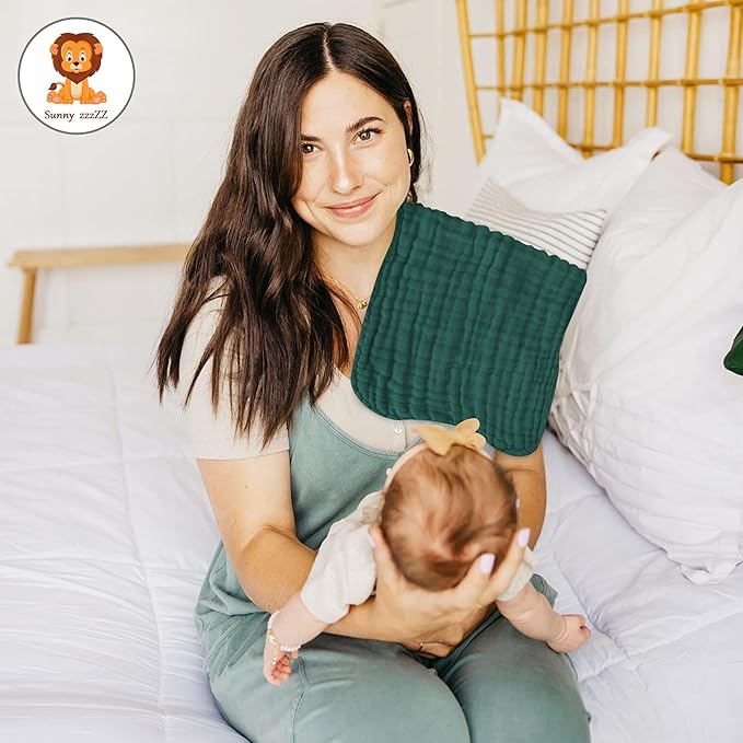 Muslin Burp Cloths for Baby 100% Cotton Burping Cloths for Unisex, Boy, Girl - Large 20'' by 10'' Newborn Essentials Ultra Soft Absorbent Milk Spit Up Rags - 12 Pack - White+Deep Emerald Series