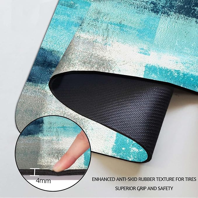 MCALK Turquoise Dish Drying Mat for Kitchen Counter, Teal Dish Drying Pad with Anti-Slip Rubber Base, Absorbent Kitchen Sink Mat with Abstract Art Decor (1 pc 18" x 16")