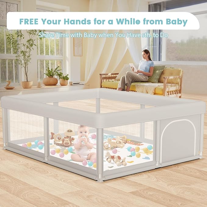 besuhot Baby Playpen 50x50 Inch Baby Playpen with Mat, Play Pen for Babies and Toddlers, Playard with Gate, Sturdy Safety Fence, Indoor & Outdoor Kids Activity Center
