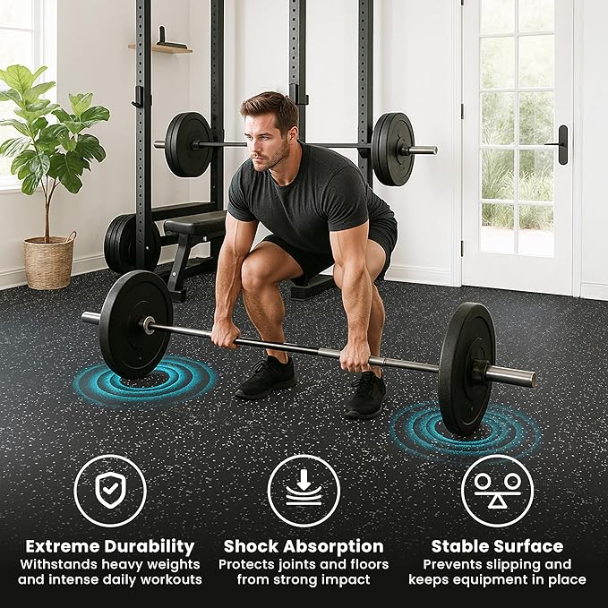 bemaxx Gym Mats Set - 54 pcs EVA Interlocking Foam Floor Tiles (12.6"x12.6"x0.4") 54sqft Protective Gym Flooring Sports Home Workout Exercise Mats Puzzle Garage Fitness Play-Room Pool Treadmill Bike