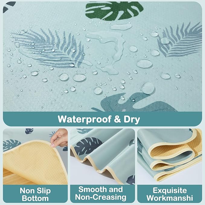 Baby Splat Mat for Under High Chair 51 x 51 Inch Large Waterproof High Chair Mat with Non Slip Bottom Food Catcher for Highchair Boy Girl Mat for Floor Machine Washable, Blue Leaves
