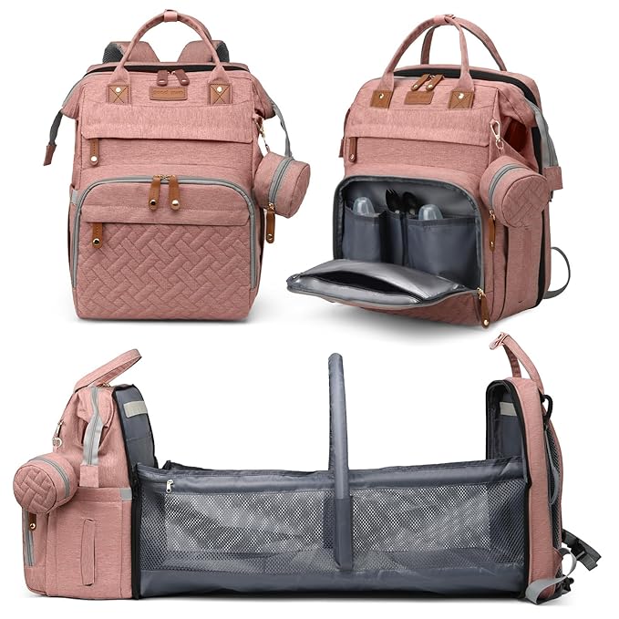 JKJRJJ Diaper Bag Backpack with Changing Station, Large Diaper Bag For Boys And Girls, Multifunctional Waterproof Travel Diaper Backpack, Baby Bag with USB Charging Port for Moms Dads,pink