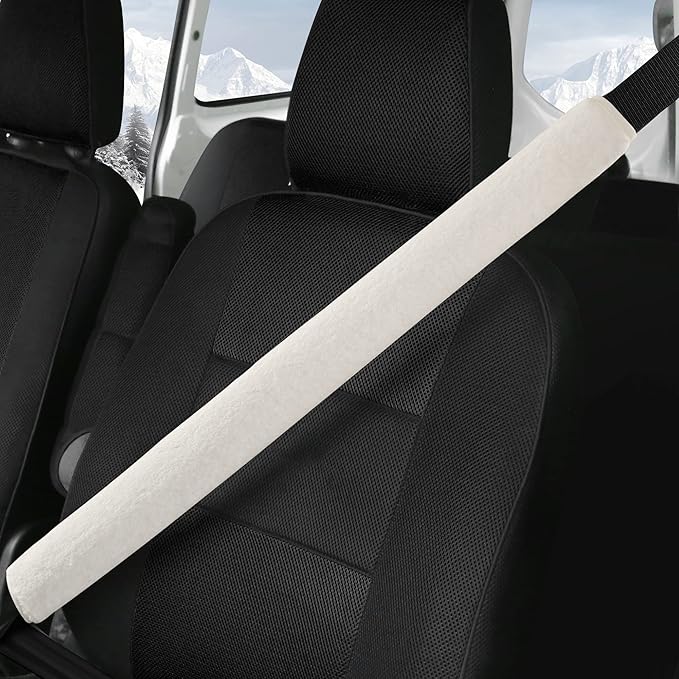 LACDL Extra Long Seatbelt Covers Super Soft Furry for Adults Kids Women & Men, Thick Plush Full Car Seat Belt Cushion, Fluffy Shoulder Pad Protector, Auto Interior Accessories, 1pc, Off White, 33.5in