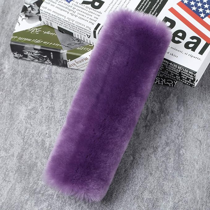 2pc Soft Genuine Sheepskin Wool Auto Seat Belt Cover Seatbelt Shoulder Pad for a More Comfortable Driving, Compatible with All Cars(Purple)