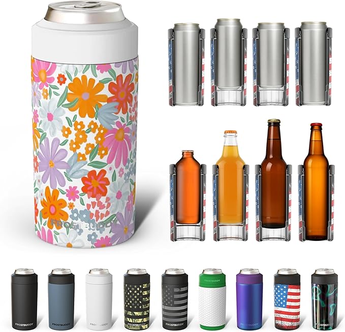 Frost Buddy Universal Can Cooler - Fits all - Stainless Steel Can Cooler for 12 oz & 16 oz Regular or Slim Cans & Bottles - Stainless Steel (Mother Nature)