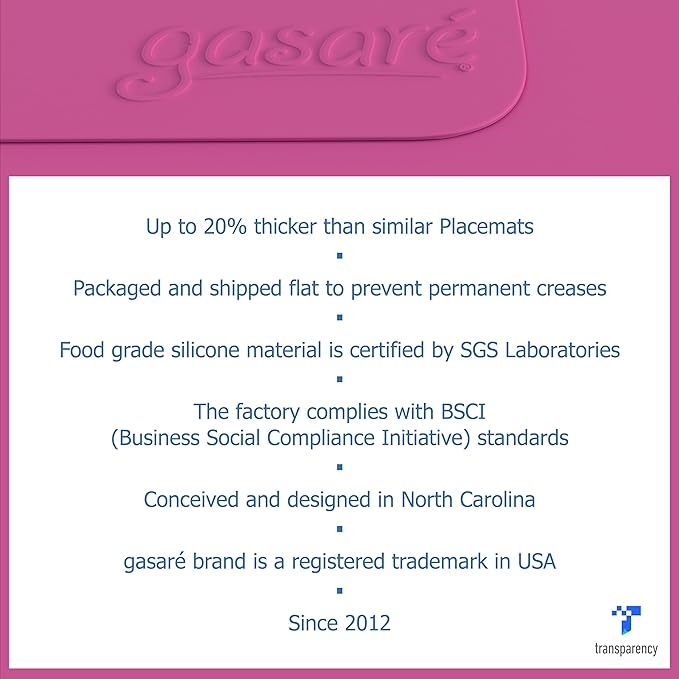 GASARÉ, Placemats Set of 4, Silicone Placemats, Table Mats, Non-Slip, Easy to Clean, Heat Resistant, Flexible, 20% Thicker, 16 x 12 inches x 1.1mm, Pink