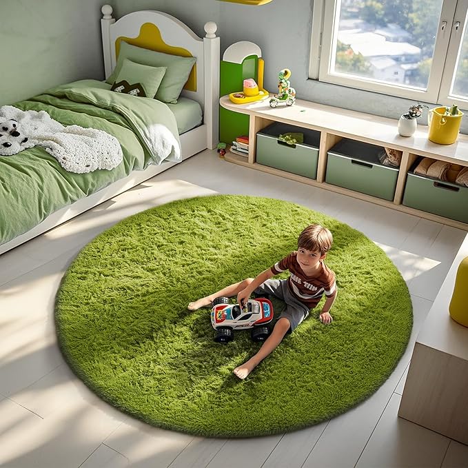 Ophanie Area Rugs for Bedroom Living Room,Color 7- Green,Size 6',Shape Round