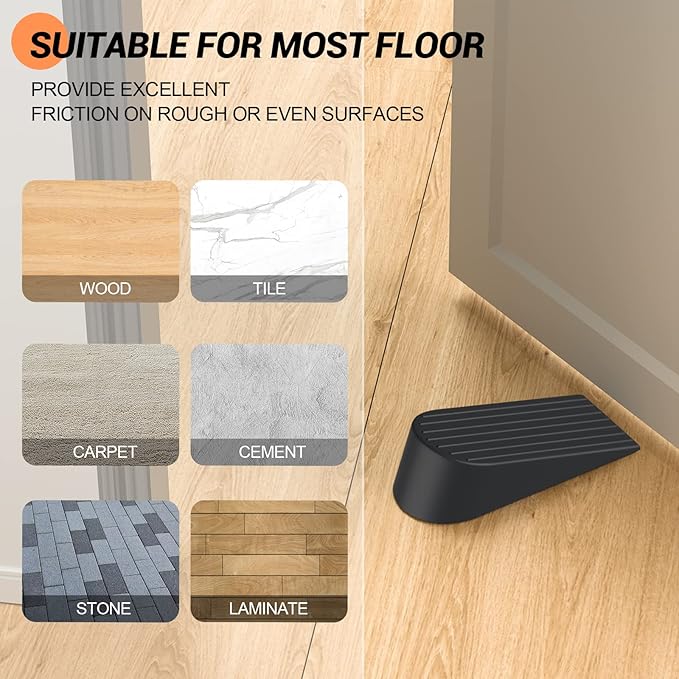 Big Door Stoppers, 2 Pack Extra Large Door Stoppers for Bottom of Door Gaps, Sturdy and Stackable Heavy Duty Doorstop Great for Home Office, Rubber Door Stopper Wedge for Tile, Wooden Floor, Carpet