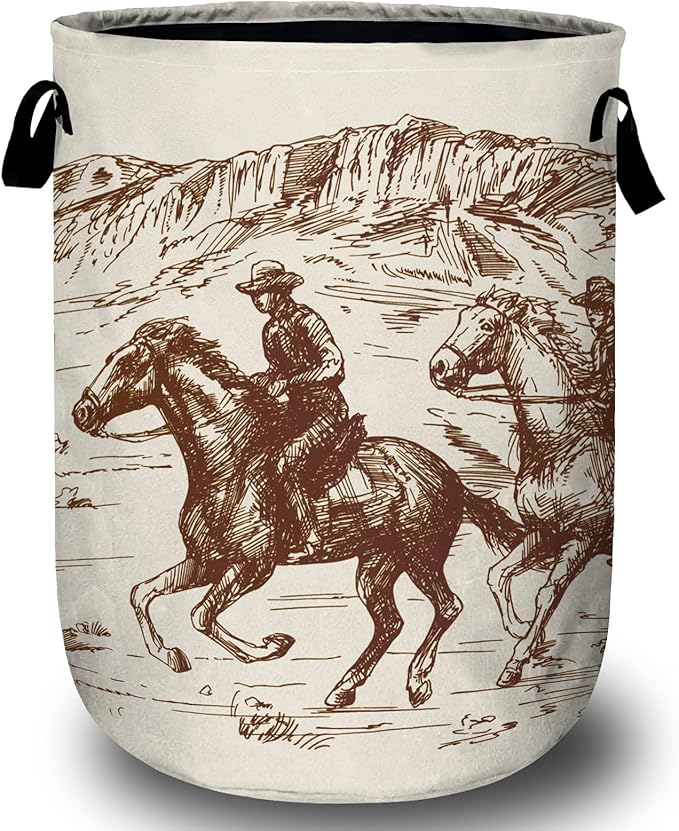 American Wild West Desert Cowboys Laundry Basket, Laundry Hamper Collapsible Oxford Cloth with Handle Clothes Toy Storage Bin for Bathroom Laundry Room Bedroom 15.7 X 20 Inch