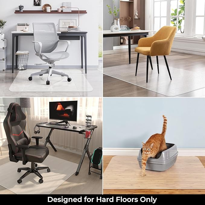 Chair Mat for Hard Floors, Computer Gaming Rolling Desk Chair Mat for Tile Floor, Small Floor Protection Mats for Home and Offic (Transparent, 48" x 36" Rectangle)