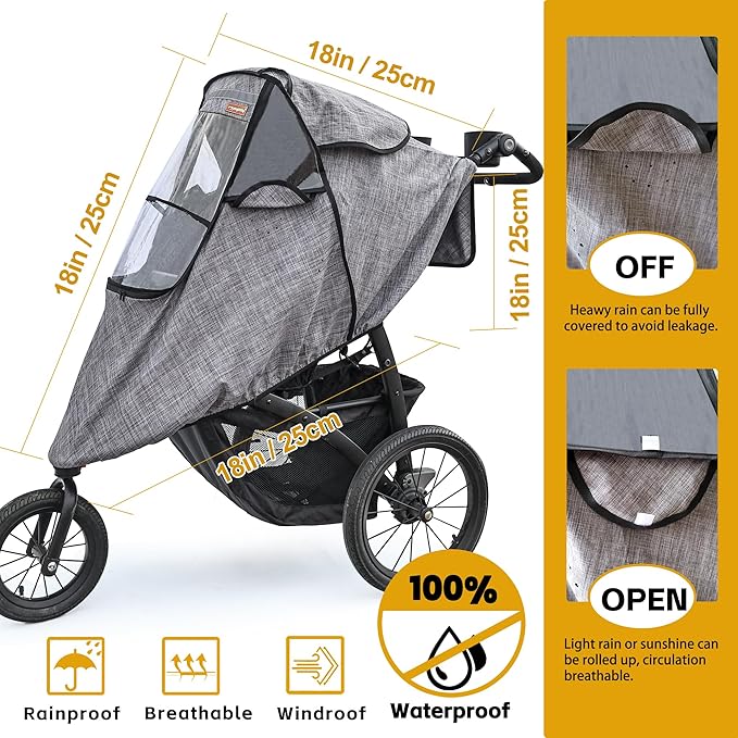 Stroller Rain Cover,Universal Stroller Accessory,Waterproof,Windproof Protection,Protect from Dust Snow,Baby Travel Weather Shield(Grey)