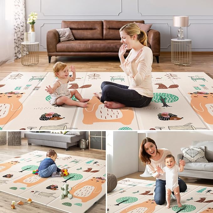 UANLAUO Baby Play Mat,71"x 79" Large Baby Mat for Floor,Foldable Playmats for Babies and Toddlers, Waterproof Foam Play Mat,Kids Play Mat with Travel Bag,Play & Tummy Time,Indoor&Outdoor Use(Bear)