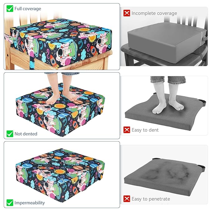 Toddler Booster Seat for Dining Table, Washable Thick Strong Support Portable Booster Chair for Toddlers Eating, Easy Cleaning Booster Seat Cushion Detachable with Adjustable Straps (Multicolour)