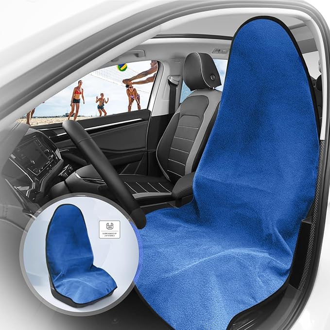 ZIMABLUE Towel Seat Cover - Waterproof Terry Cloth Front Seat Protector for Gym and Beach, Sweat-Absorbent, Non-Slip(Blue,1 Pack)