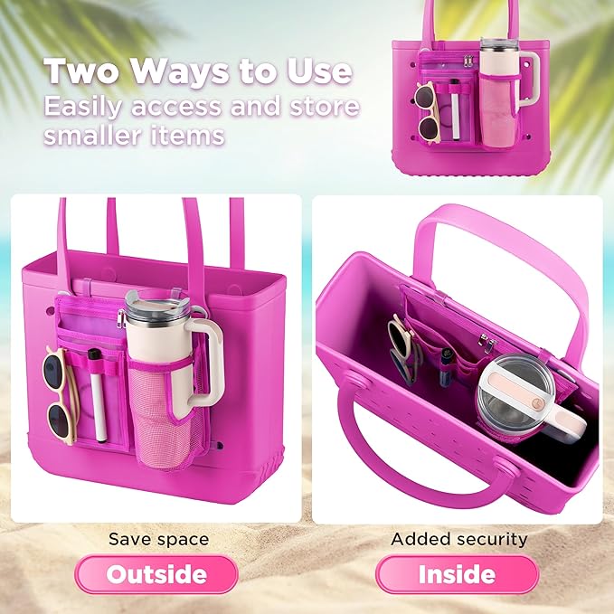 OUTXE Organizer Holder for Bogg Simple Modern Bag Accessories, Cup Phone Holder compatible with Stanley, Univesal Storage Mesh Divider Organizing Insert Pouch for Medium Bog Beach Rubber Tote