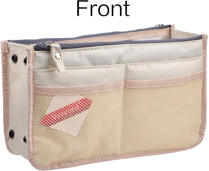 Vercord Updated Purse Handbag Organizer Insert Liner Bag in Bag 13 Pockets Milky Beige Small
