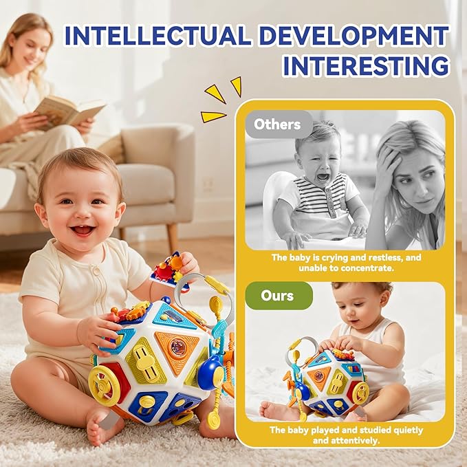22‑in‑1Toddler Busy Board Activity Cube Toys, Montessori Sensory Toy & Travel Leaning for Toddlers, Early Education Active Toy and Fine Motor Skills Development Toy for 1 2 3 Years Old Boys & Girls
