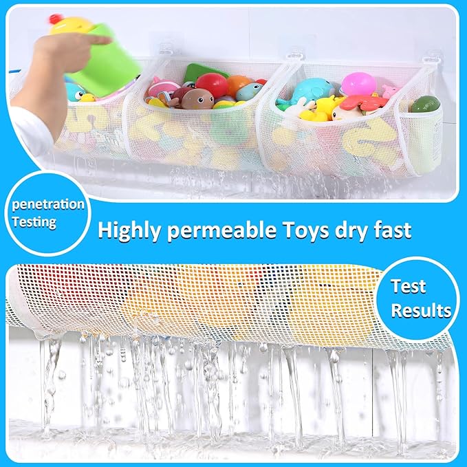 KPH Extra Large Bath Toy Storage Bag, Perfect for organizing Bath Toys efficiently, Features a Quick-Dry mesh That avoids Pooling Water, Ideal for All Baby Bathtub Toys