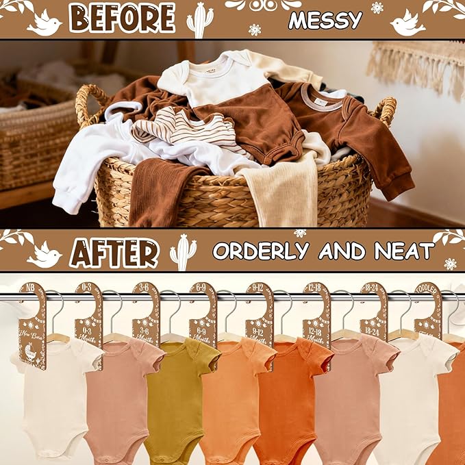 Baby Closet Dividers 8PCS, Mexican Talavera Themed Wooden Double-Sided Clothes Size Hanger/Organizer from Newborn to Toddler for Nursery Decor Baby Shower Birthday Gender Reveal Party Gift