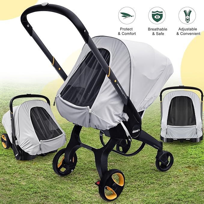 Summer Baby Car Seat Cover Compatible with Doona Car Seat and Stroller,Breathable Sunproof Car Seat Canopy for Boys & Girls,Suitable for Spring/Summer/Autumn Use (Gray)