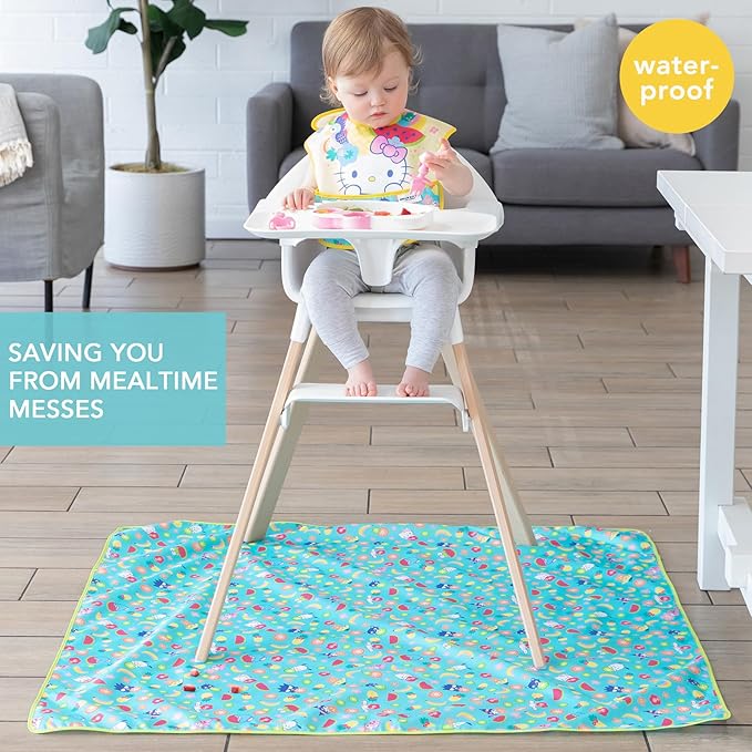 Bumkins Baby Splat Mat for Under High Chair, Babies Toddlers Eating Mess Mat, Waterproof Reusable Cloth for Arts and Crafts, Playtime for Kids, Floors or Tables, Fabric 42inx42in, Sanrio Hello Kitty