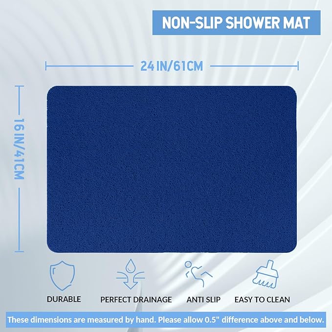 Hargiis Non-Slip Bathtub Mat, Anti Slip Shower Mat, Fast Drying Bathtub Mats, Foot Scrubber Mat, Anti Slip Mat for Tub, Floor, Bathroom, Kitchen, Home, Hotel (Navy Blue 24"×16")