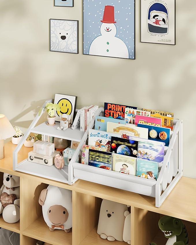 CHOEZON Kids Bookshelf, Book Shelf for Kids Rooms, Toddler Bookshelf with 2 Open Shelves and 4-Tier Sling Rack, for Kid Room, Nursery, Bedroom, Playroom, White TCW16WB