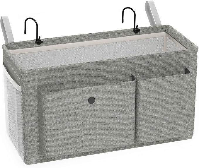 Edudif Bedside Caddy Bedside Organizer with Fixed Straps & Water Bottle Holder, Bunk Bed Caddy ideal for Home, Dorm, Hospital, Crib, Versatile Bedside Storage Solution (Grey)