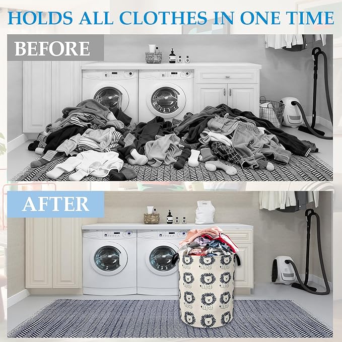 Cute Lion Laundry Basket Collapsible Laundry Hamper Clothes Toy Storage Bin for Bathroom Bedroom Room Decor 16" X 20.8"