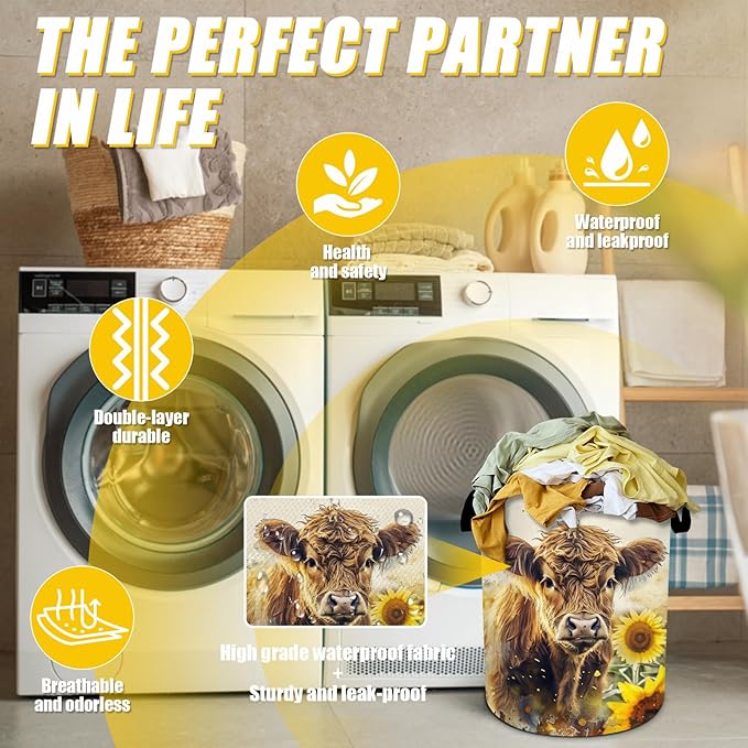 Highland Cow Laundry Basket,Laundry Hamper With Handles Collapsible Laundry Baskets Waterproof Dirty Clothes Hamper Storage Basket Toy Bins For Room Bathroom Bedroom Decor