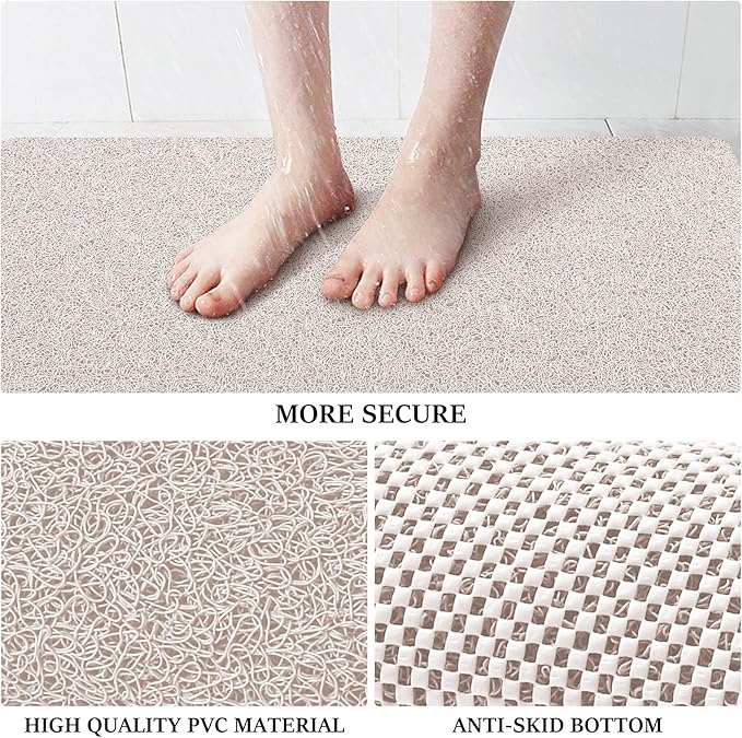 LuxStep Shower Mat Bathtub Mat,32x16 inch, Non-Slip Bath Mat with Drain, Quick Drying PVC Loofah Bathmat for Tub,Shower,Bathroom,White