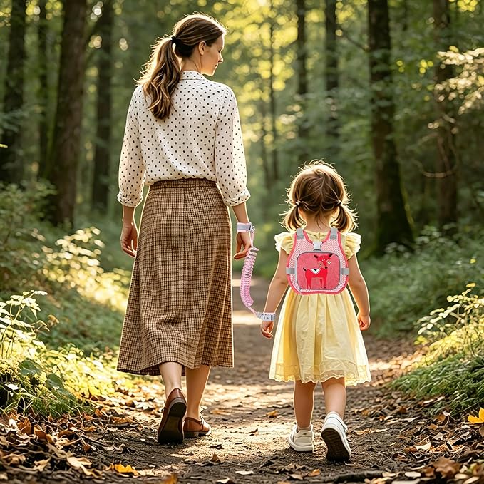 Accmor Toddler Harness Leash + Anti Lost Wrist Link, Adorable Deer Kids Harness with Leash, Collapsible Child Walking Belt Pocket Breathable Wristband Tether Protector for Baby Girls to Outdoor Travel