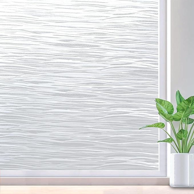 rabbitgoo Window Privacy Film Frosted Glass Film Removable Vinyl Door Coverings UV Blocking Decorative Static Cling Non-Adhesive Window Clings Sticker for Home Decor, 17.5 x 118.1 Inches