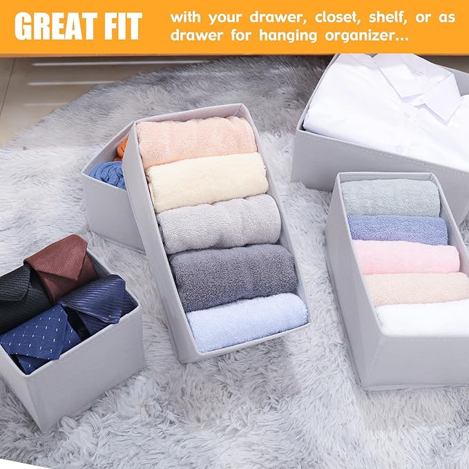 Foldable Dresser Drawer Organizers Clothes, Underwear Organizer Foldable Cloth Storage Box Drawer Divider Organizer Basket Bins for Underwear Socks, Bras, Underwear,3 Pack (Light Grey)